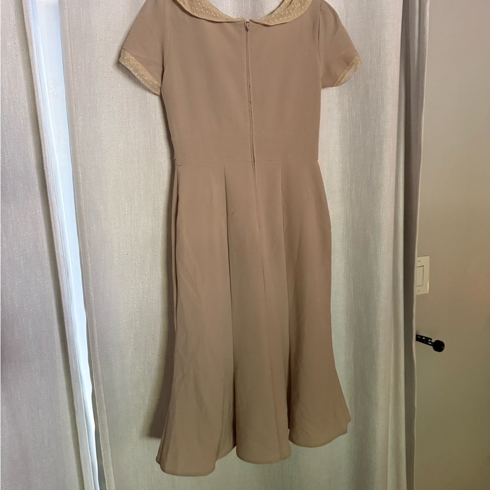 Stop Staring Pin-up Tan Dress with Lace Accents - Picture 2 of 4
